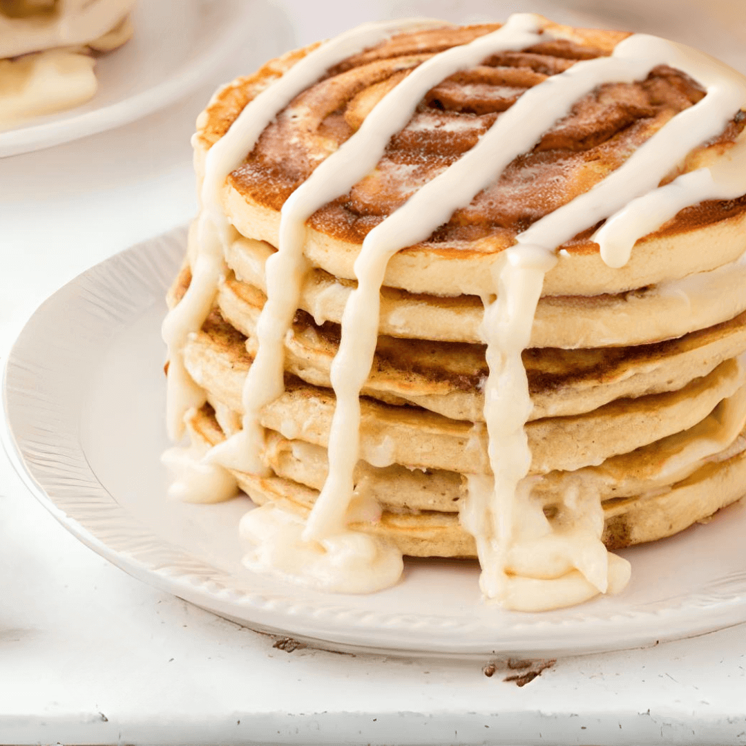 Plant-based cinnamon roll pancakes