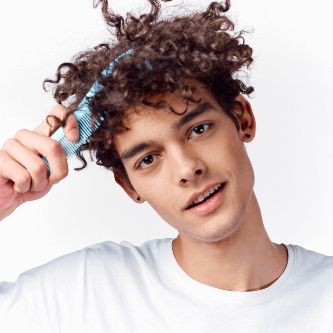 Guy Curly Hair with a comb.