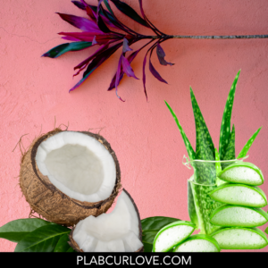 Plant-Based curly hair care, coconut and aloe. 